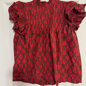 Oliphant Pink and Green Ruffle Top